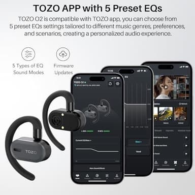 TOZO O2 True Open Ear Wireless Headphones Lightweight with Multi-Angle Adjustment, Bluetooth 5.3 Earbuds with Dual-Axis Design for Long-Lasting Comfort, Crystal-Clear Calls for Driving, Dark Black - Image 6