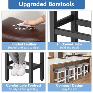 Raynesys Counter Height Bar Stools Set of 2, 24 Inch Barstools for Kitchen Island Counter, Bonded Leather Kitchen Stools with Thick Saddle Seats & Heavy Duty Metal Base, Easy Assembly, Brown/Black - Image 4