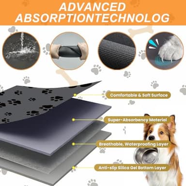 18"×30" Dog Food Mat-Absorbent Dog Mat for Food and Water, No Stains Quick Dry Cat Food Bowl Mat with Footprints for Messy Drinkers,Dark Grey - Image 6