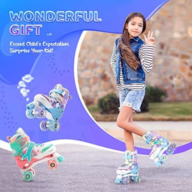 NEMONE Mermaid 4 Size Adjustable Light up Roller Skates for Girls, Blue Purple Skates for Toddlers, Beginner Kids Roller Skates Indoor Outdoor (Blue S) - Image 4