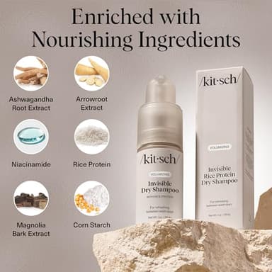 Kitsch Volumizing Rice Protein Dry Shampoo Powder - Dry Shampoo for Women & Men, No White Cast, Absorbs Oil, Non-Greasy, For Light-to-medium Hair Colors, Travel Size in Pump Form - Invisible 1oz - Image 3