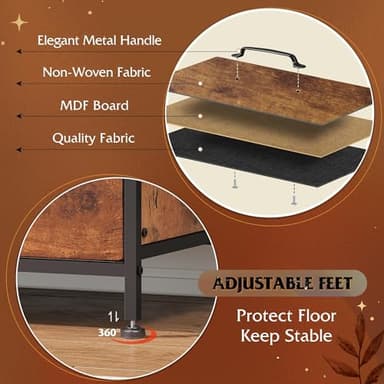 WLIVE 6 Drawer Dresser for Bedroom Large, Fabric Wide Dresser TV Stand for 50, 55, 60 inch TV, Big Long Chest of Drawers with Deep Drawer for Closet, Bedroom, Living Room, Hallway, Rustic Brown - Image 5