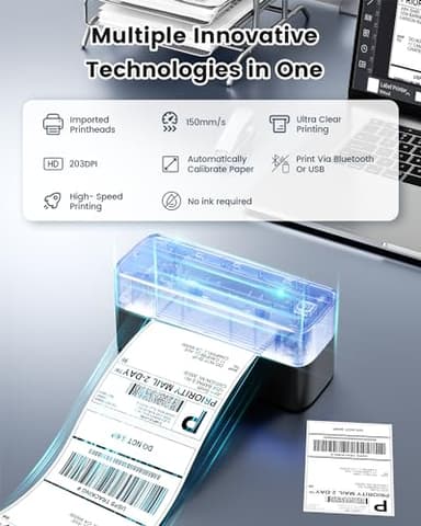 Phomemo Shipping Label Printer, 241BT 4X6 Wireless Thermal Label Printer for Small Business, Labels Printers for Shipping Package, Compatible with iPhone, Android, Amazon, Shopify, UPS, Black - Image 3