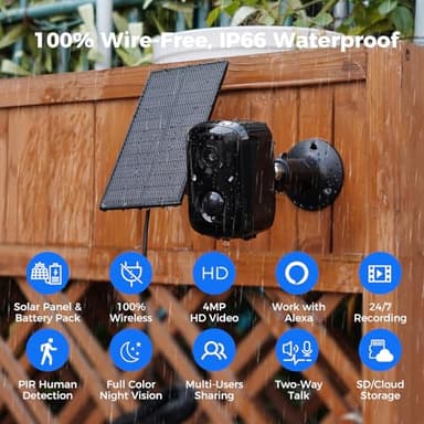 Hiseeu Security Cameras Wireless Outdoor, 4pcs Solar Powered 3K 4MP Surveillance WiFi Cameras for Home Security Outside, PIR/AI Motion Detection, Waterproof, Color Night Vision, 2-Way Audio, Black - Image 2