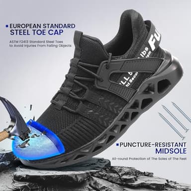 Furuian Steel Toe Shoes for Men Women Comfortable Steel Toe Sneakers for Men Slip Resistant Safety Work Shoes Lightweight Safety-Toe Work Sneakers - Image 2
