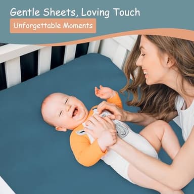 Little Peaches Baby Crib Sheets - Super Soft & Breathable Crib Mattress Sheet, Portable Crib Sheets for Boys, 4 Way Stretch Knitted Fitted Crib Sheet, 2 Pack - Star-Blue & Navy - Image 7