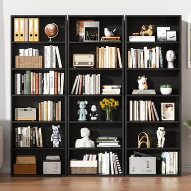 Shintenchi Bookshelf,6-Tier Open Bookcase and Bookshelves,6 Shelf Display Storage Shelves Floor Standing 70.6 inches Tall Bookcase for Home Office, Living Room (Black) - Image 4