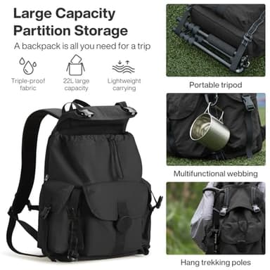 mixi Travel Backpack for Women Men, 18 Inch Carry On Laptop Backpack Flight Approved fits 16'' Laptop, Lightweight Waterproof Hiking Backpack Travel Outdoor Business Casual Daypack, Black - Image 2