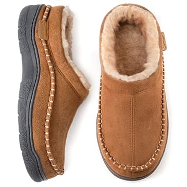 Zigzagger Men's Slip On Moccasin Slippers, Indoor/Outdoor Warm Fuzzy Comfy House Shoes, Fluffy Wide Loafer Slippers,Tan, 11-12 D(M) US - Image 1