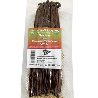 12 Organic Madagascar Vanilla Beans Grade A. Certified USDA Organic 6"-7.5" by FITNCLEAN VANILLA for Chefs, Extract, Baking and Essence. Gourmet Bourbon NON-GMO Whole Pods - Image 3