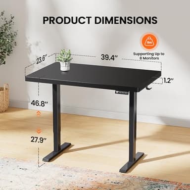 ErGear 40" x 24" Whole Piece Desktop Electric Standing Desk, Thick Height Adjustable Desk with 4 Height Memory, Home Office Computer Table with Cable Management Tray, Black - Image 3
