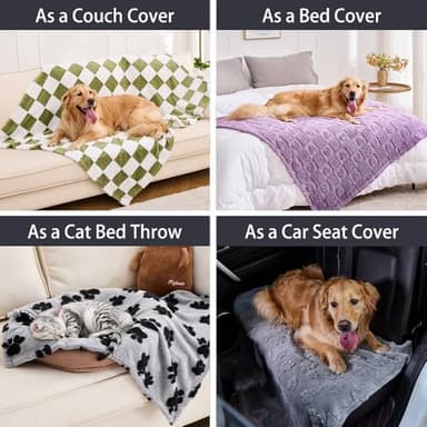 Qeils Jacquard Dog Blankets for Large Dogs, Cozy Calming Cat Blankets Washable, 280GSM Coral Fleece Plush Fluffy Throw Blanket, Sage Green Checkered, 30x40IN - Image 4