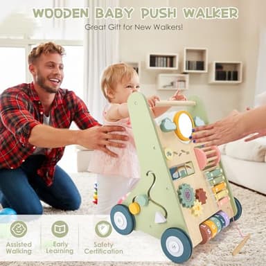 Baby Push Walker, Wooden Baby Walker with Wheels, Montessori Push Walker for Babies 6-12 Months, Push Walking Toys for Boys&Girls 1 Year Old, Gifts for Toddler - Image 7