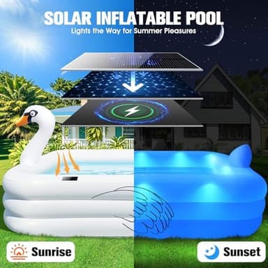 Inflatable Pool with Lights,Solar Swan Inflatable Swimming Pool for Kids,Adults,Large Inflatable Pool for Adults Blow up Pool,Oversized 100"x63"x22"Family Inflatable Kids Pool for Backyard-White - Image 3