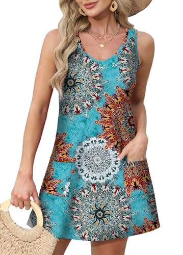 OFEEFAN Sundresses for Women 2025 Spring Summer Beach V Neck Tank Dress Vacation Fashion Floral 24 L - Image 2