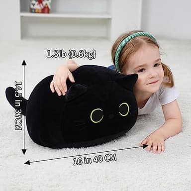 WeBingo Black Cat Plush Toy 16'' Black Cat Pillow, Soft Plush Doll Black Cat Stuffed Animal, 3D Black Cat Plushies Pillow Baby Cute Plush Toys Shape Cat Design Sofa Fat Pillow Gifts for Boys Girls - Image 4
