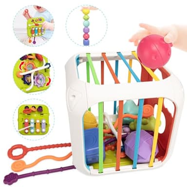 Aprilwolf Montessori Toys for Toddlers, 7-in-1 Activity Cube, Shape Sorter Toy| Baby Developmental Learning Toys| First Birthday Gifts - Image 1