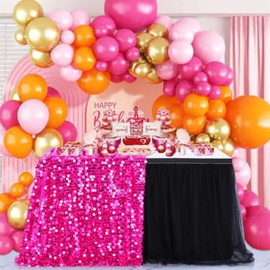 LuoluoHouse Sequin Tablecloth Rectangle Table: 50x106 Inch Payette Fabric Hot Pink Table Cloth for Birthday Parties Birthday Valentine's Day Decorations - Image 5