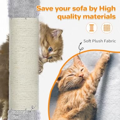 Made4Pets Cat Tree 54in Cat Tower for Indoor Cats Kitten Tree Multi-Level Cat Tree with 2 Condo Furniture Activity Center with Scratching Posts Funny Toys Kittens Pet Play House, Light Grey - Image 6