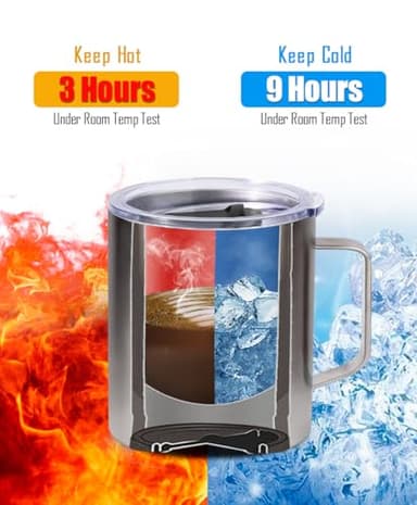 SUNWILL Insulated Coffee Mug with Lid, Travel Tumbler with Handle, 14oz Stainless Steel Cup for Camping, Office, Home, Powder Coated Navy Blue - Image 3