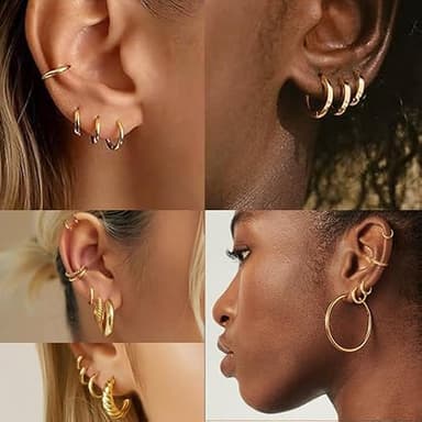 Supneer 4 Pairs Small Gold Hoop Earrings for Women Gold Hoops Men 18K Huggie Earrings Hypoallergenic Cartilage Mini Dainty Sleeper Jewelry Set 6mm 8mm 10mm 12mm - Image 3