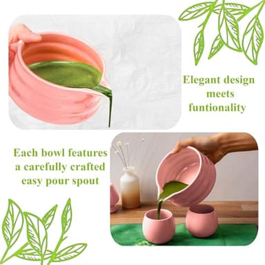 Marce Matcha Whisk Set- Matcha Set includes Matcha Whisk and Bowl with Spout, Sifter, Holder and Scoop- The Perfect Bamboo Whisk for Matcha Tea (Pink) - Image 2