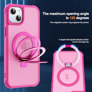 SKYLMW Compatible with iPhone 15 Case with Invisible Magnetic O-Ring Stand Military-Grade Translucent Case for iPhone 15 6.1" [Compatible with Mag-Safe][Great Grip Feeling], Rose - Image 9