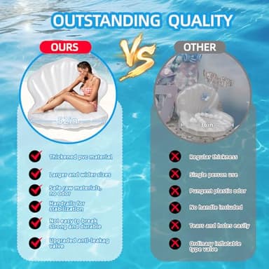 52" Thickened Inflatable Seashell Pool Float, Giant Pool Floating Raft Chair with Pearl Balls, for Birthday Party, Ocean Theme Decorations, Beach & Pool Party Decorations - Image 3