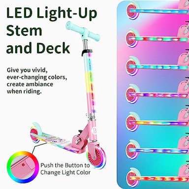 BELEEV Scooters for Kids Ages 3-12 with Light-Up Wheels & Stem & Deck, 2 Wheel Folding Scooter for Girls Boys, 3 Adjustable Height, Non-Slip Pattern Deck, Lightweight Kick Scooter for Children (Pink) - Image 3