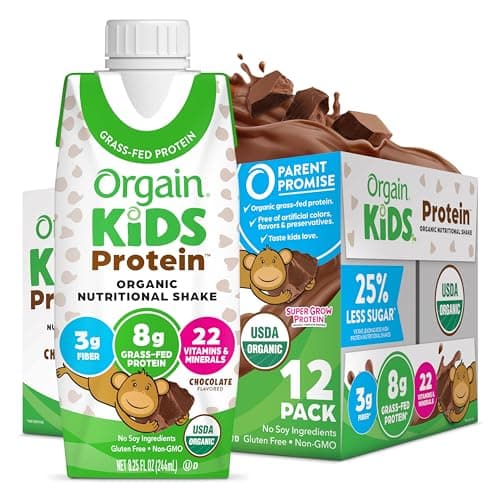 Orgain Organic Kids Protein Nutritional Shake, Chocolate - 8g of Protein, 22 Vitamins & Minerals, Fruits & Vegetables, Gluten Free, Soy Free, Non-GMO, 8.25 Fl Oz (Pack of 12) - Image 1