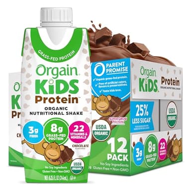 Orgain Organic Kids Protein Nutritional Shake, Chocolate - 8g of Protein, 22 Vitamins & Minerals, Fruits & Vegetables, Gluten Free, Soy Free, Non-GMO, 8.25 Fl Oz (Pack of 12) - Image 1