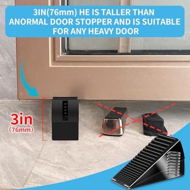 Strongest Heavy Duty Door Stopper Wedge - Spring Large Door Stoppers, Tall Door Stoppers for Bottom of Doors, Door Stop Rubber for Extra Strong Grip, 3 Inches High Metal Doorstop Suits Any Heavy Door - Image 5
