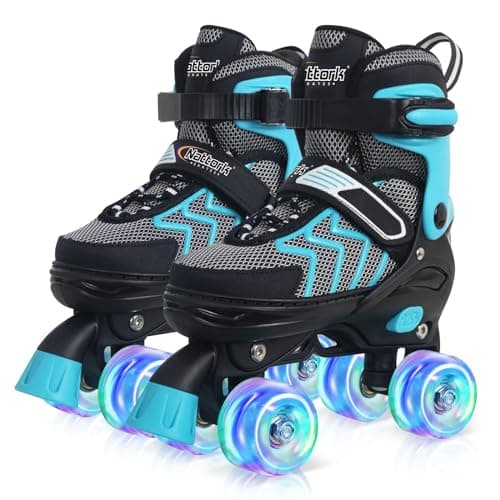 Kids Roller Skates for Girls, Teal Adjustable Rollerskates with Light Up Wheels for Big Kids Ages 6-12 7 8 9 10, Beginners Outdoor Sports, Best Birthday Gift for Kids - Image 1