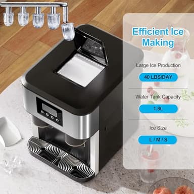 TABU 3-in-1 Nugget Ice Machine & Crushed Ice, Countertop Water Dispenser with 40lbs/Day Ice Maker & Crusher, Self-Cleaning Ice Machine, 3 Size Bullet Cube, Chewable Ice for Home, Kitchen, Office, RV - Image 4
