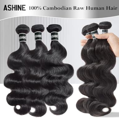 ASHINE Human Hair Bundles Body Wave Straight, Unprocessed Cambodian Raw Hair Bundles for Women Natural Black 18 20 22 Inch, Keep Soft and Silky After Multiple Washes - Image 2