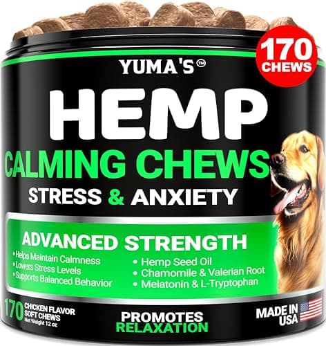 Hemp Calming Chews for Dogs - Advanced Dog Calming Chews - 170 Chews - Anxiety Relief Treats - Separation Aid, Barking, Stress Relief, Thunderstorms - Melatonin - Hemp Oil - Made in USA - Image 1