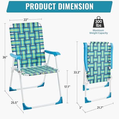 Yaheetech Patio Webbed Lawn Chairs, Set of 2 Outdoor Nylon Fabric Portable Camping Chair Folding Dining Chairs for Beach Yard Garden, Green - Image 2
