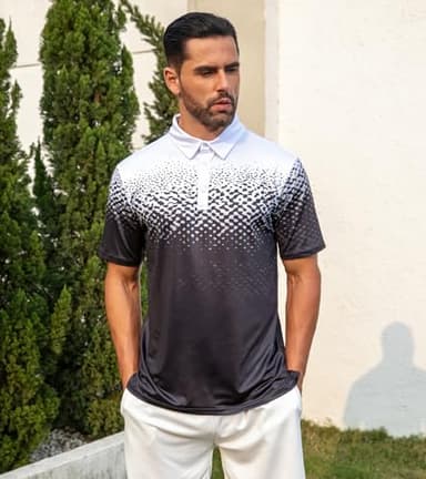uideazone Mens Golf Shirts Short Sleeve Slim Fit Polo Shirts Moisture Wicking Fitness Black White Golf Polos - Image 3