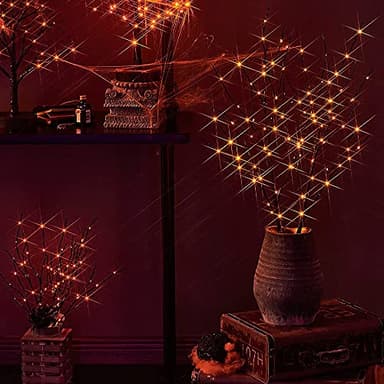 LITBLOOM Halloween Tree Branch Lights 32IN 100 Orange LED with Timer, Lighted Black Twig Branches with Fairy Lights for Halloween Decoration Indoor Outdoor - Image 5