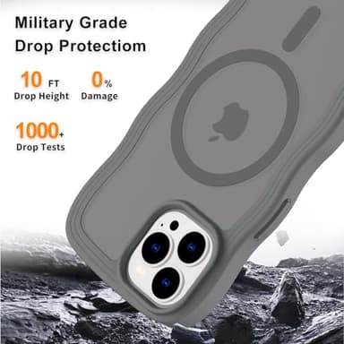 Hualele Magnetic for iPhone 15 Pro Case, Compatible with MagSafe, Military Grade Dropproof Translucent Matte Back Cute Curly Wave Edge Slim Phone Case 15 Pro, Grey - Image 3