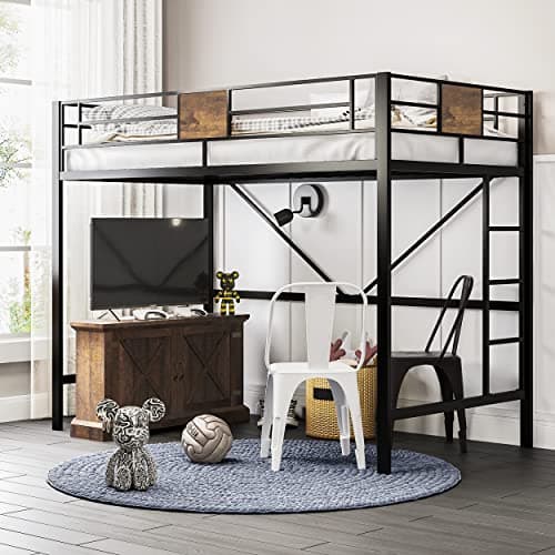 SHA CERLIN Loft Bed Twin Size with Ladder and Guardrail,Rustic Design,Metal Slats Support No Box Spring Needed Small Space Saving Furniture for Bedroom Dorm - Image 1