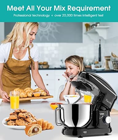 Facelle Stand Mixer, 660W 6 Speed Electric Kitchen Mixer with Pulse Button, Attachments include 6.5QT Bowl, Dishwasher Safe Beater,Dough Hook,Whisk & Splash Guard for Dough,Baking,Cakes,Cookie(Black) - Image 6