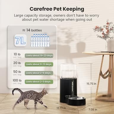 CZPET Automatic 7L FilterDog and Cat Water Dispenser with Stainless Steel Bowl Gravity Waterer,Large Capacity and Drinking Area Noise-Free for Pets - Image 5