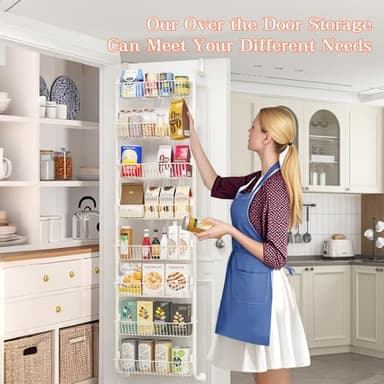 MIAOLI Over the Door Pantry Organizers and Storage, 8-Tier Spice Rack, Home & Kitchen Storage Shelves for Cabinet, Large Capacity Hanging Seasoning Organizer, Laundry Room Organization, White - Image 2
