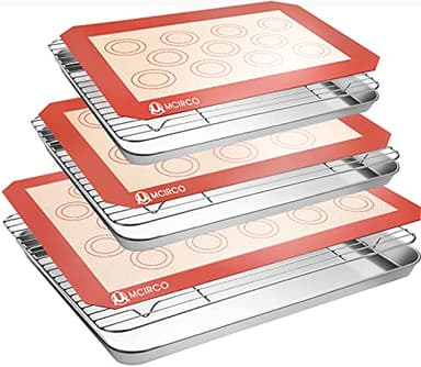 Stainless Steel Baking Sheet Tray Cooling Rack with Silicone Baking Mat Set, Cookie Pan with Cooling Rack, Set of 9 (3 Sheets + 3 Racks + 3 Mats), 10/12/16 Inch, Easy Clean - Image 1