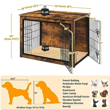 Yaheetech 40'' Dog Crate Furniture with Cushion Wooden Dog Crate with Double Doors/Adjustable Feet Side End Table for Small/Medium Dogs - Image 3
