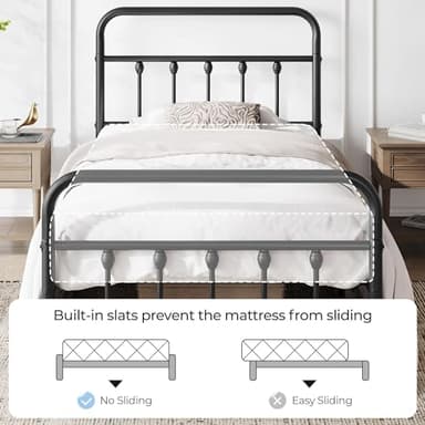 Yaheetech Classic Metal Platform Bed Frame Mattress Foundation with Victorian Style Iron-Art Headboard/Footboard/Under Bed Storage/No Box Spring Needed/Twin Size Black - Image 5
