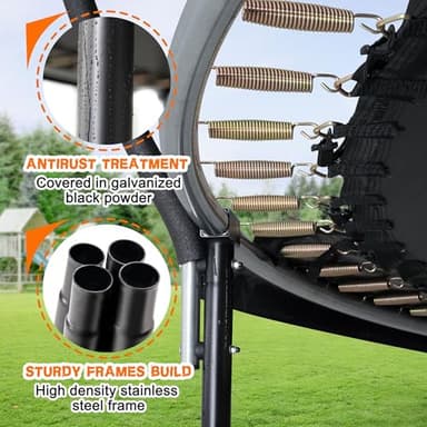 JELENS Trampoline 8FT 10FT 12FT 14FT 16FT, Recreational Trampolines with Enclosure Net and Ladder, Outdoor Anti-Rust Trampolines for Kids and Adults, ASTM Approved - Image 6