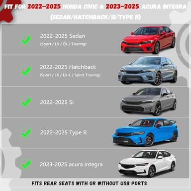 PARTZER Floor Mats for Honda Civic 2022-2026 Sedan Hatchback Si (Include Sport), 2nd Row with&Without USB Port, for Acura Integra 2023-2025, All Weather TPE Protection Floor Liners Accessories - Image 2