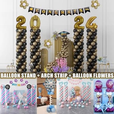 GIMCALO Balloon Column Stand Kit Set of 4, 7ft Height Adjustable Balloon Arch Kit with 2 Ballon Garland Strip, Metal Telescopic Pillar Balloon Stand, Birthday Party, Graduation, Halloween Decorations - Image 4